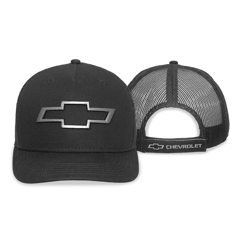 Chevrolet Bowtie Black Chrome Snapback Hat - Airtek Mesh Back Chevy Cap