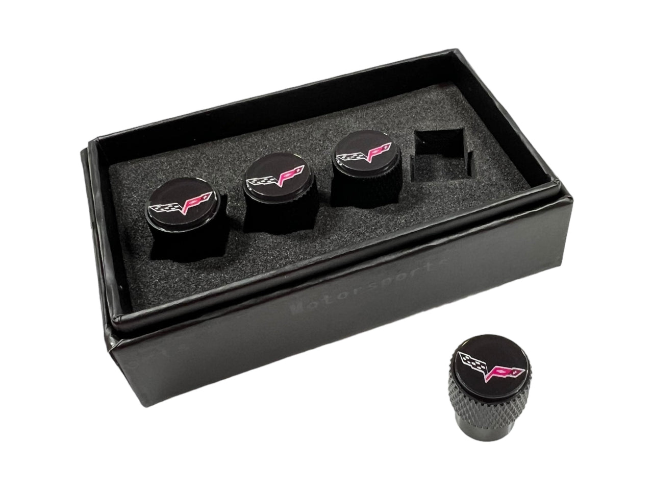 Chevrolet Corvette C6 Black Knurled Valve Stem Caps
