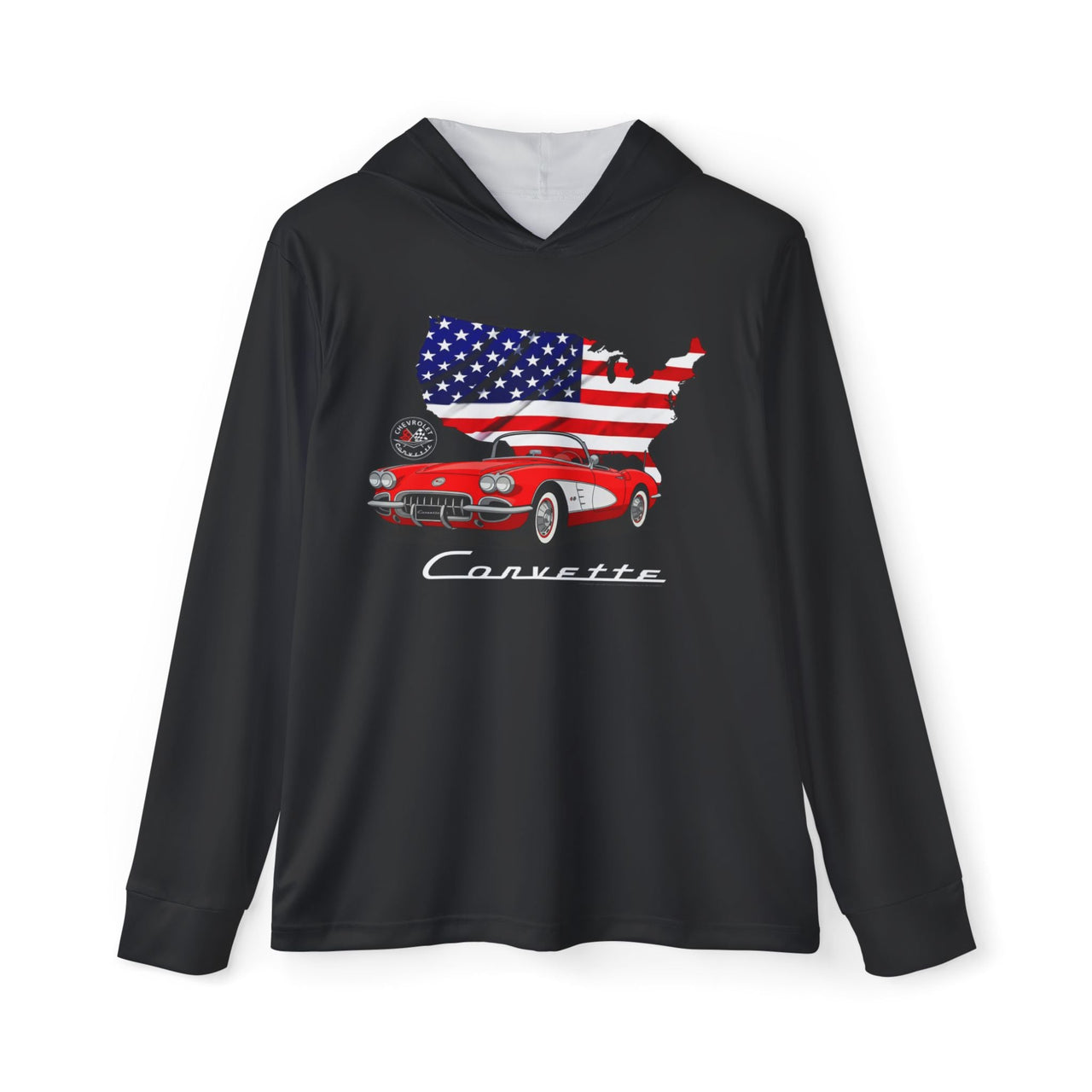 C1 Corvette American Flag Hooded Performance Long Sleeve Tee