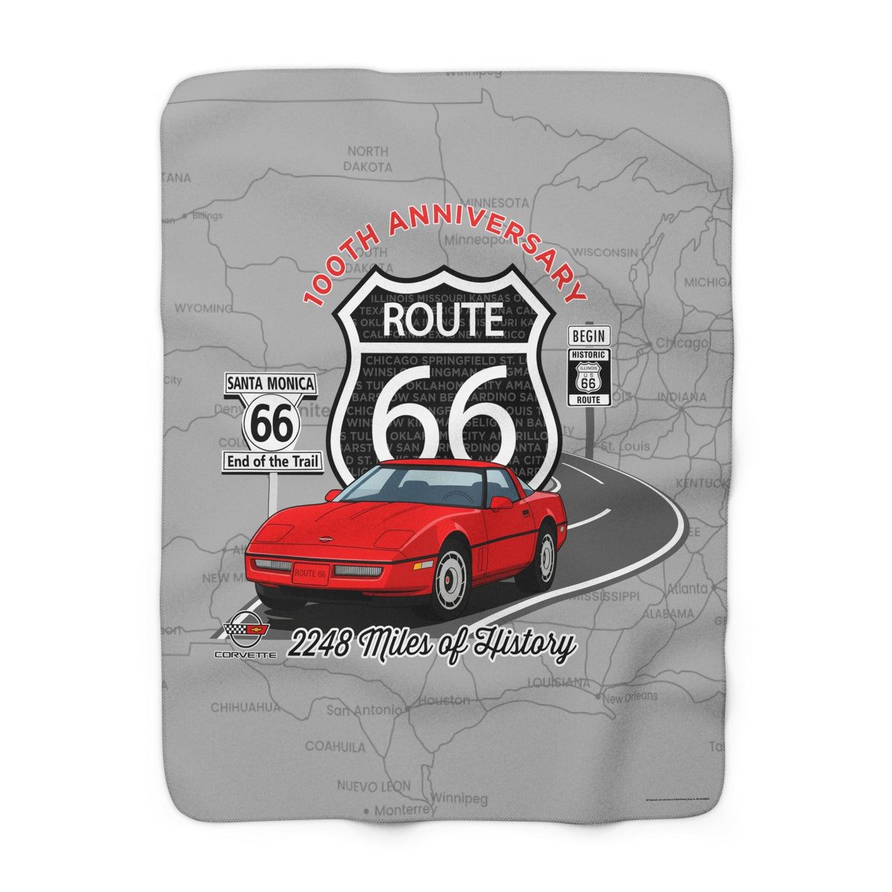 C4 Corvette Route 66 100th Anniversary Sherpa Blanket – Legends of the Road (50" x 60")