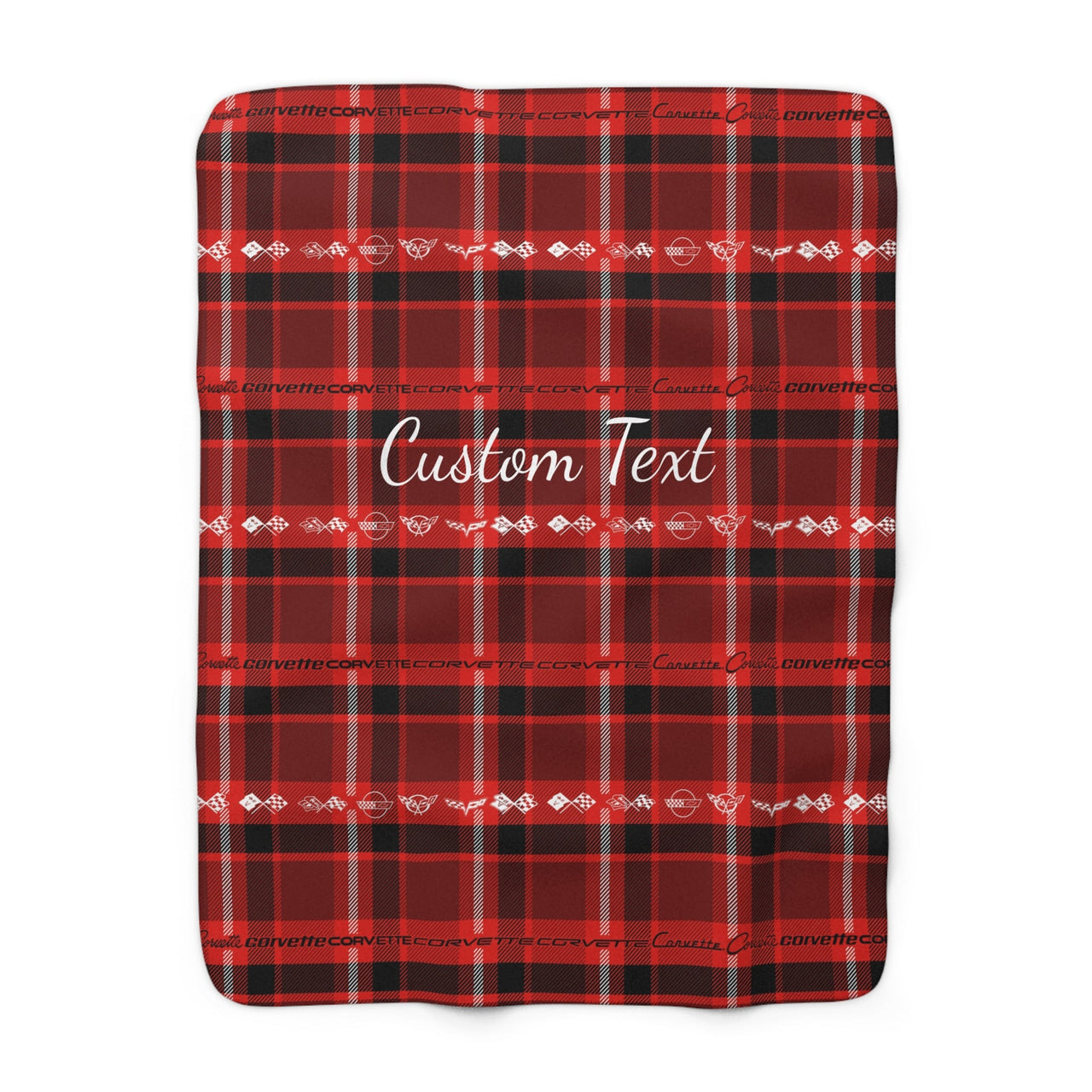 Corvette Generation Flag Logos Personalized Red and Black Plaid Sherpa Blanket