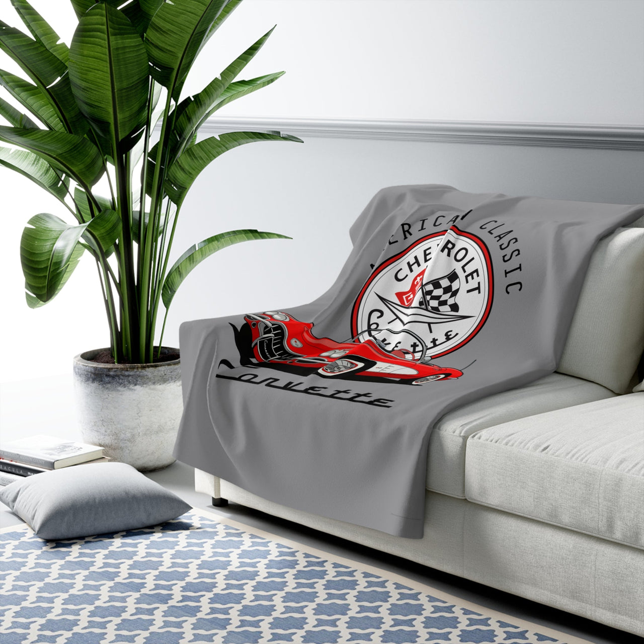 C1 Corvette American Classic Emblem 50 x 60 Inch Sherpa Fleece Blanket