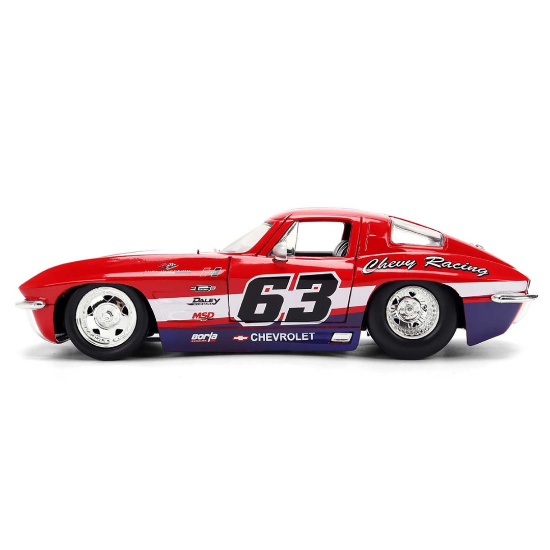 1963 Chevrolet Corvette Stingray #63 "Chevy Racing" Red with White and Blue Stripes "Bigtime Muscle" Series 1/24 Diecast Model Car