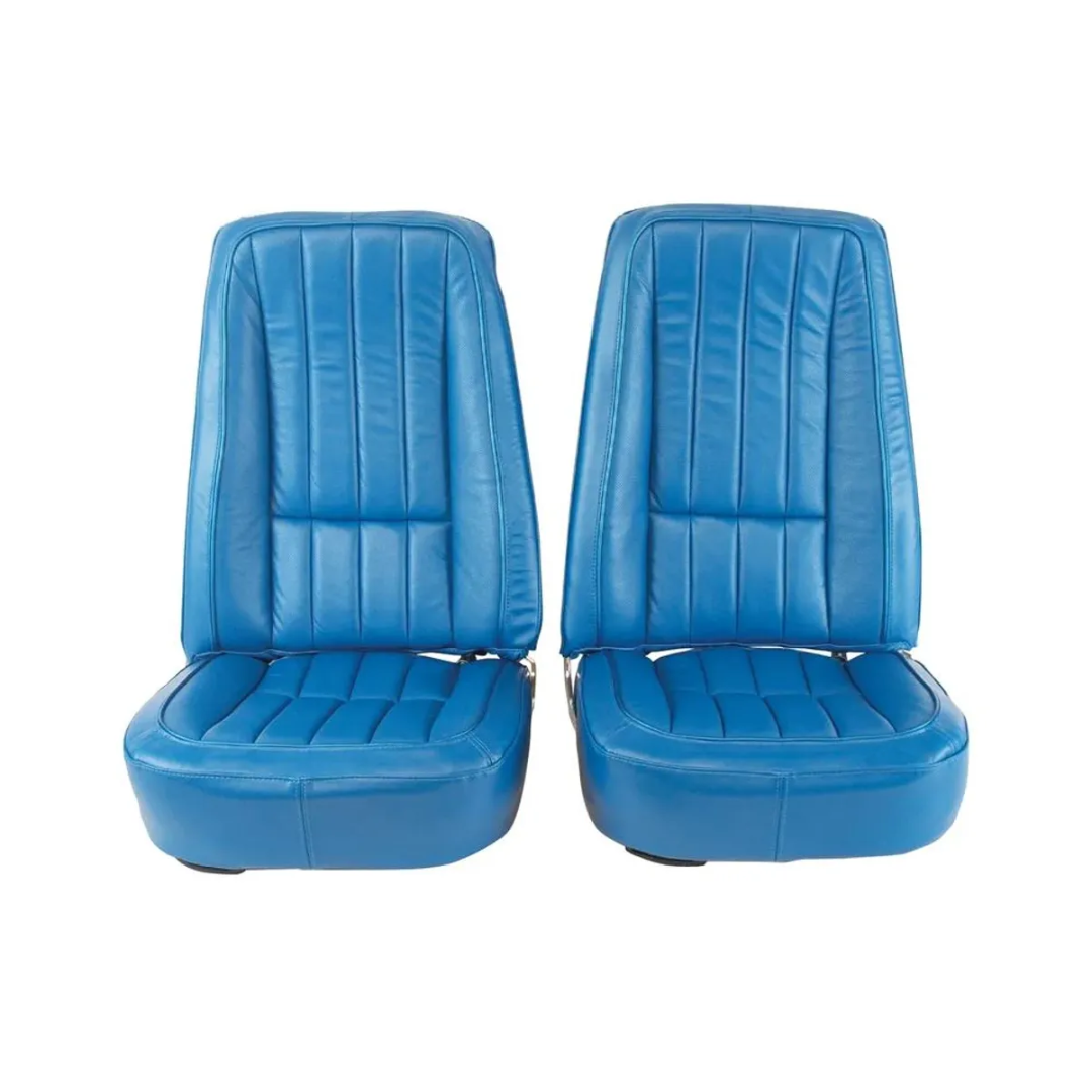 C3 1968 Corvette Mounted Seats Bright Blue "Leather-Like" Vinyl 1st Design With Headrest Bracket - CA
