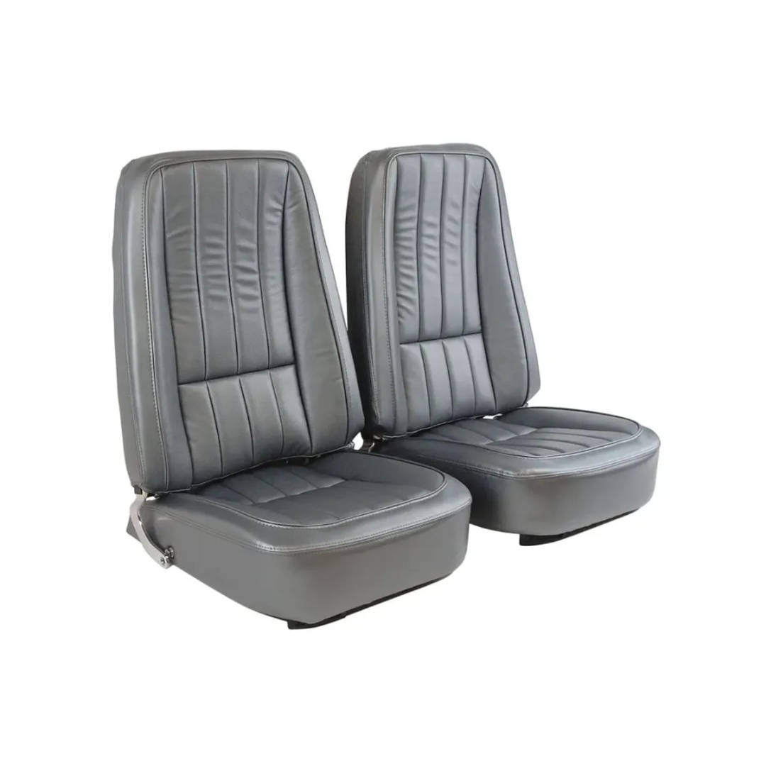C3 1968 Corvette Mounted Seats Gunmetal 100% Leather Second Design With Headrest Bracket - CA