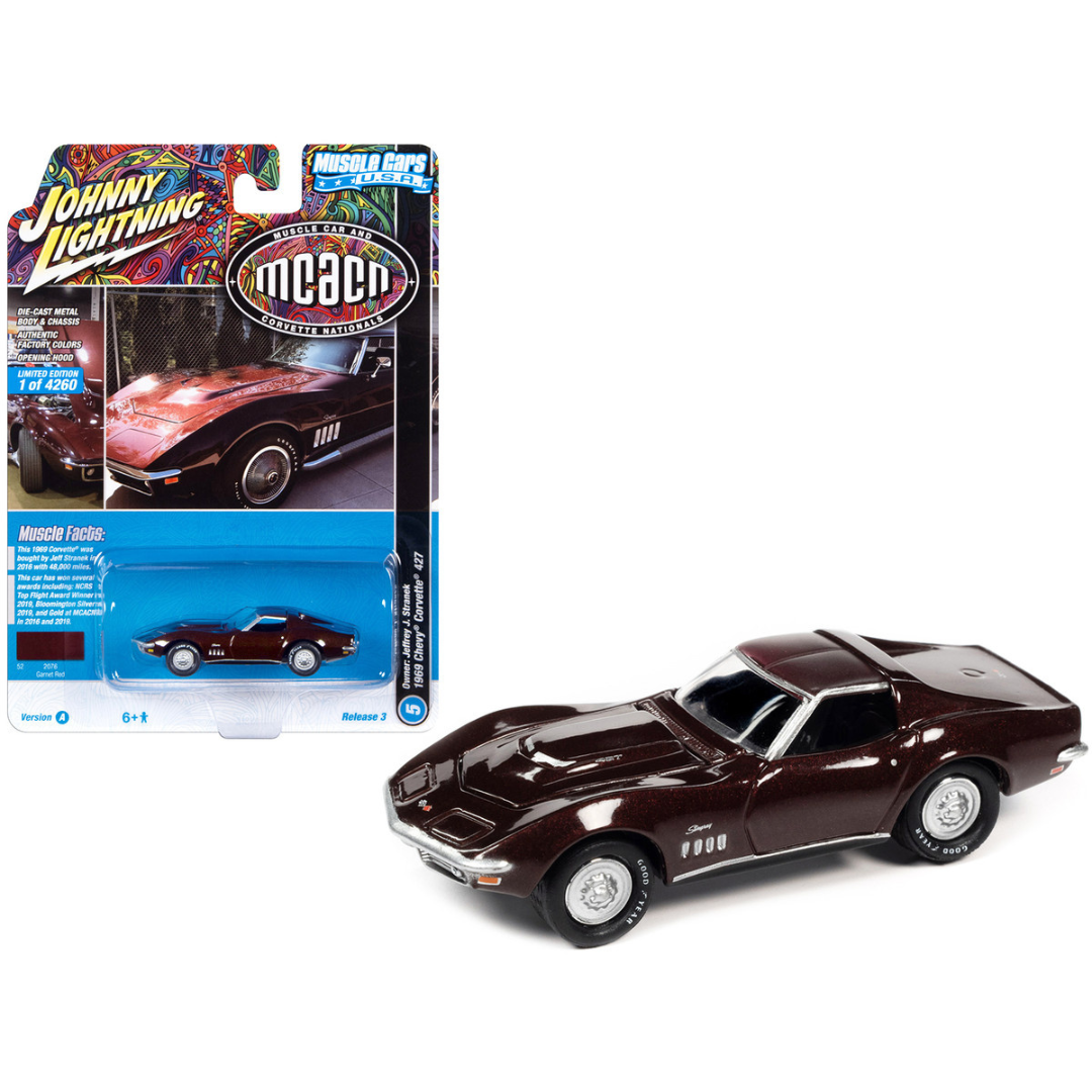 1969 Corvette 427 Garnet Red Metallic Limited Edition 1/64 Diecast Model Car By Johnny Lightning