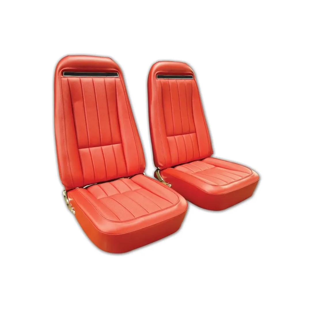 C3 1970-1971 Corvette Mounted Seats Red Leather Vinyl With Shoulder Harness - CA