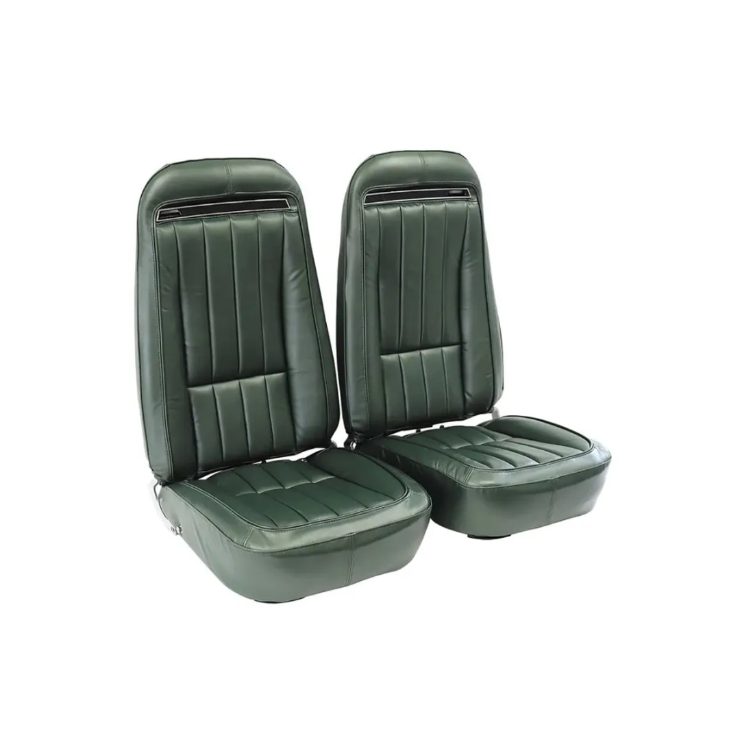 C3 1970 Corvette Mounted Seats Green Leather Vinyl With Shoulder Harness - CA