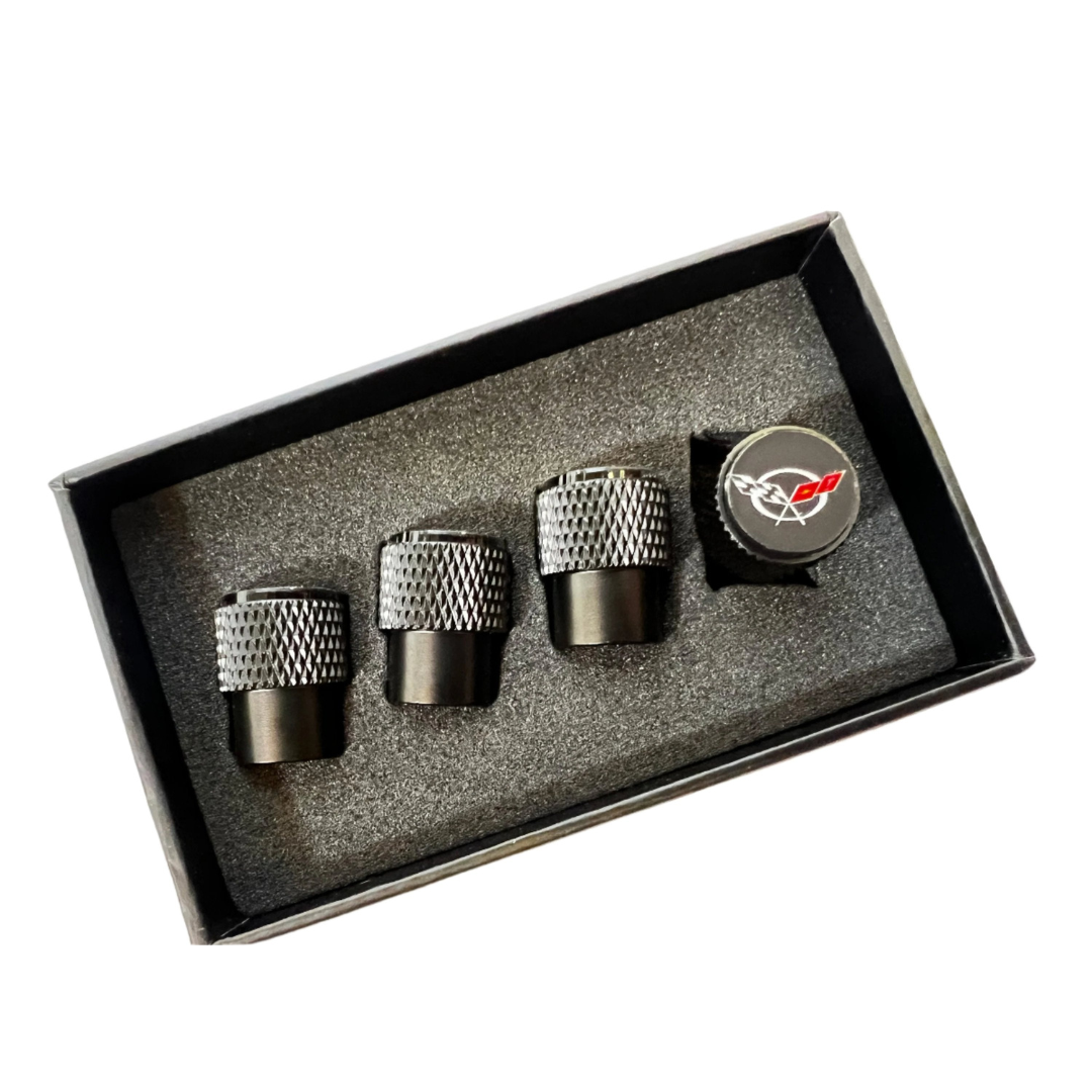 Chevrolet Corvette C5 Black Knurled Valve Stem Caps