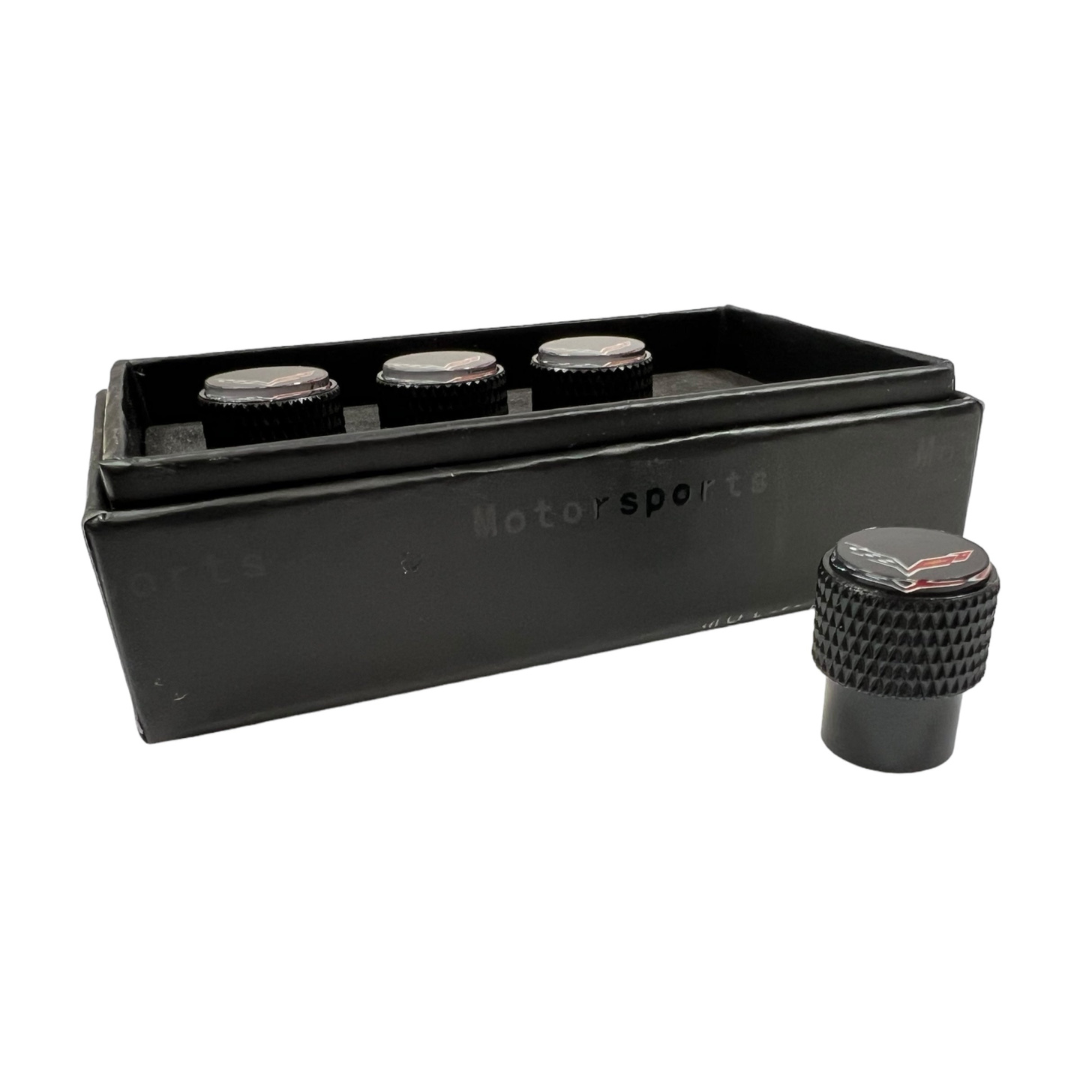 Chevrolet Corvette C7 Black Knurled Valve Stem Caps