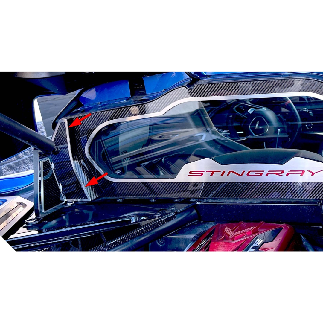2020-2026 C8 Corvette Coupe Rear Window Side Accents - Carbon Fiber w/ Brushed Trim