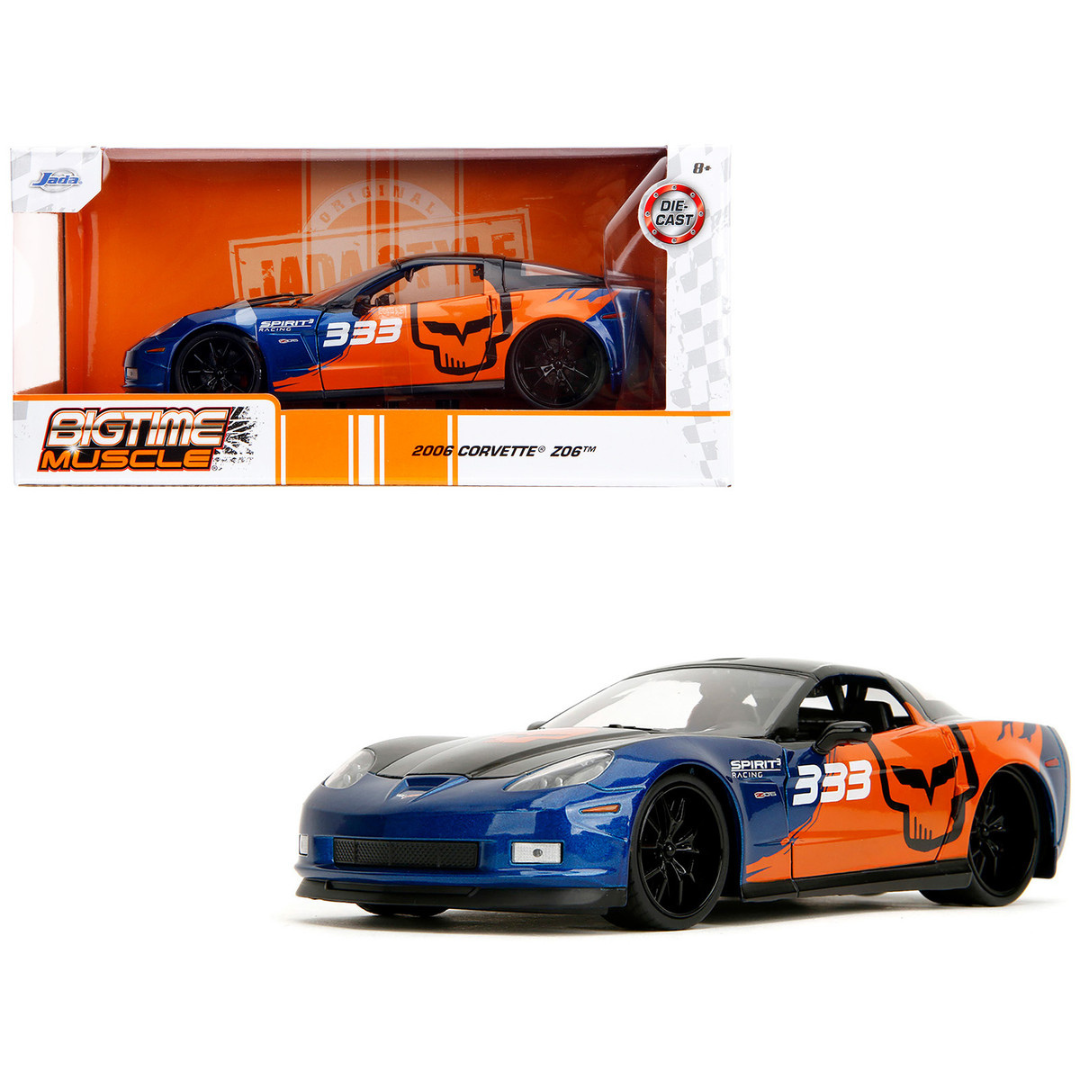 2006 Chevrolet Corvette Z06 #333 "Spirit Racing" Blue Metallic and Orange with Black Hood and Top "Bigtime Muscle" Series 1/24 Diecast Model Car
