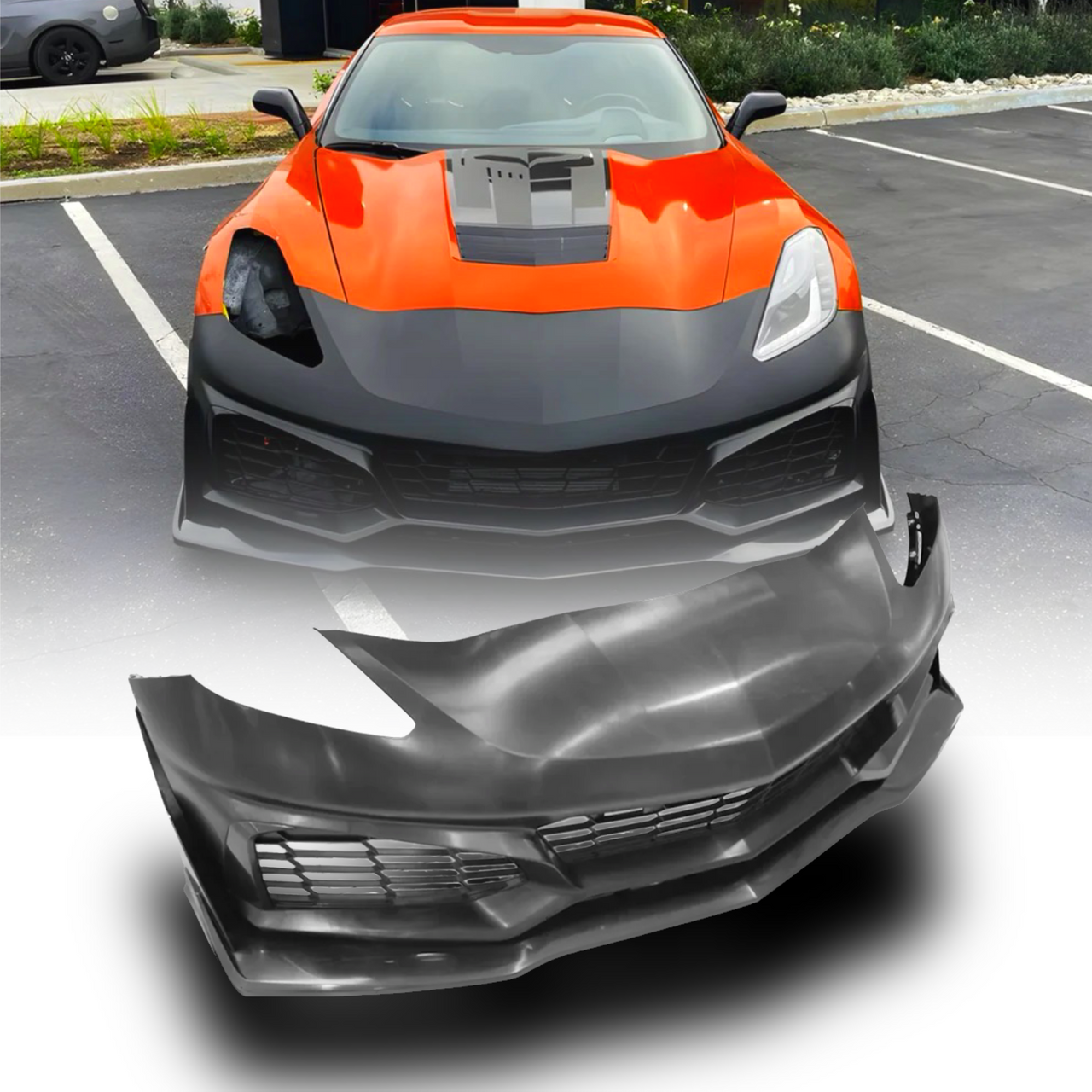 2014-2019 Corvette C7 ZR1 Track Package Front Bumper Conversion 18pcs Full Kit Flat BLK