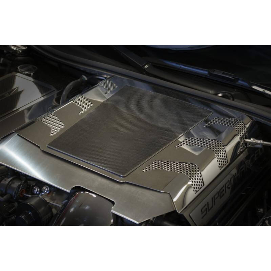 2015-2016 C7 Corvette Z06 Supercharger Engine Shroud Cover - Carbon Fiber and Stainless Steel