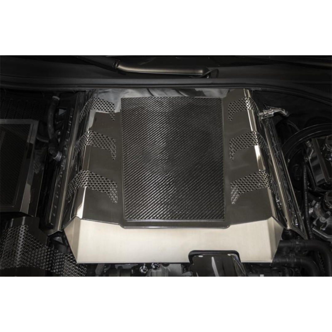 2015-2016 C7 Corvette Z06 Supercharger Engine Shroud Cover - Carbon Fiber and Stainless Steel