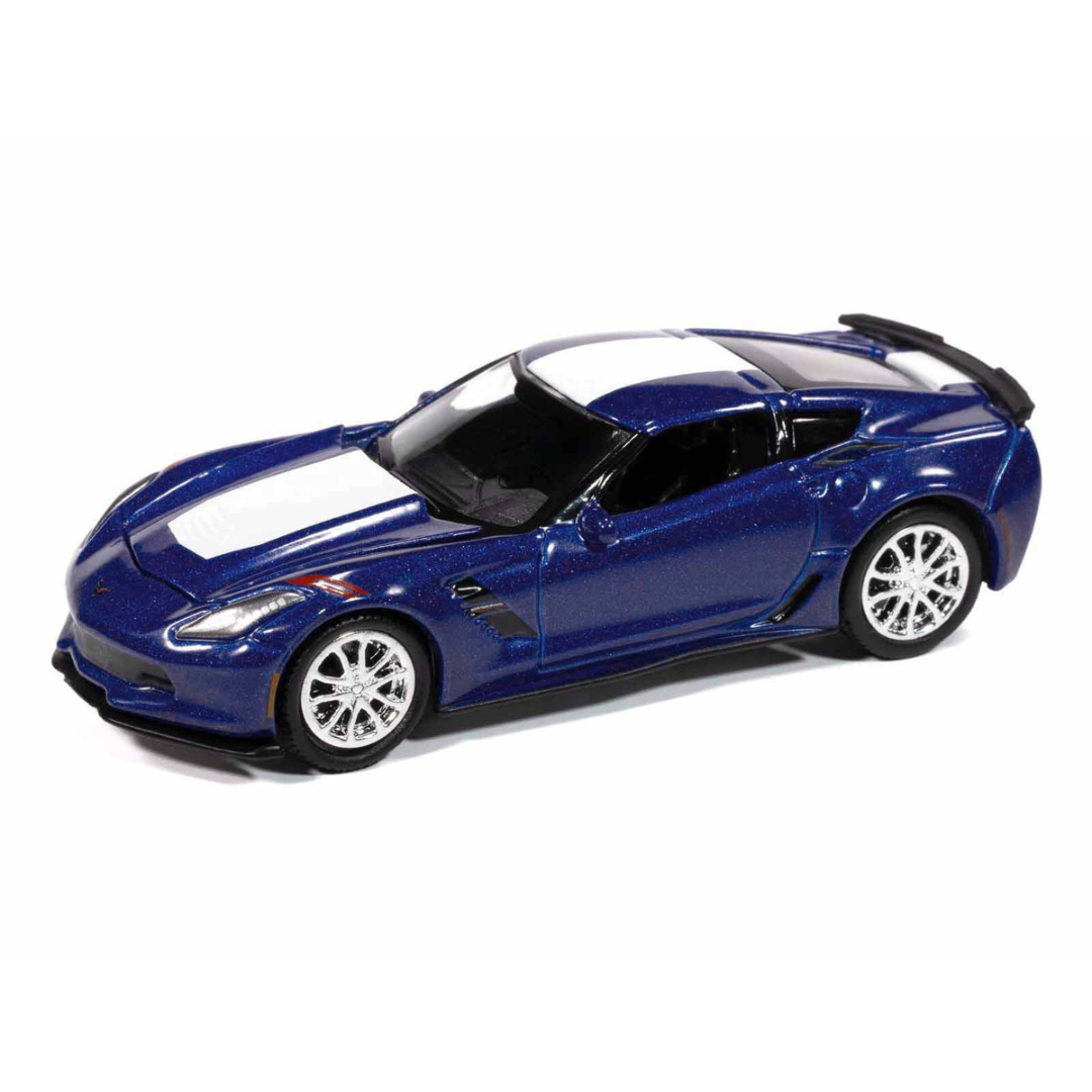 2018 Chevrolet Corvette Grand Sport Admiral Blue with White Stripe "Sports Cars" Series 1/64 Diecast Model Car