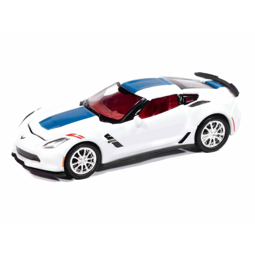 2018 Chevrolet Corvette Grand Sport Arctic White with Blue Stripe and Red Interior "Sports Cars" Series 1/64 Diecast Model Car