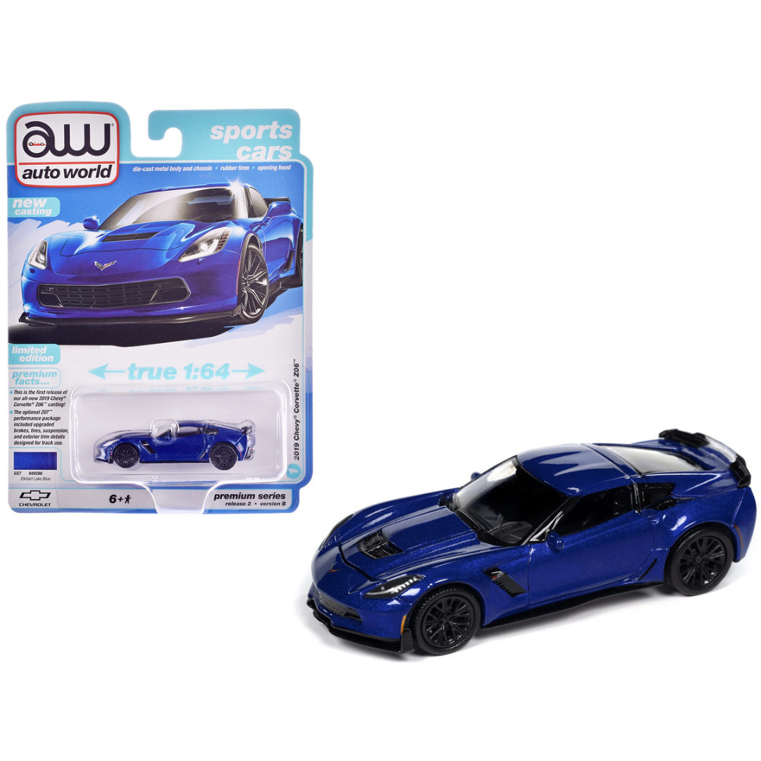 2019 Chevrolet Corvette Z06 Elkhart Lake Blue Metallic "Sports Cars" Series 1/64 Diecast Model Car
