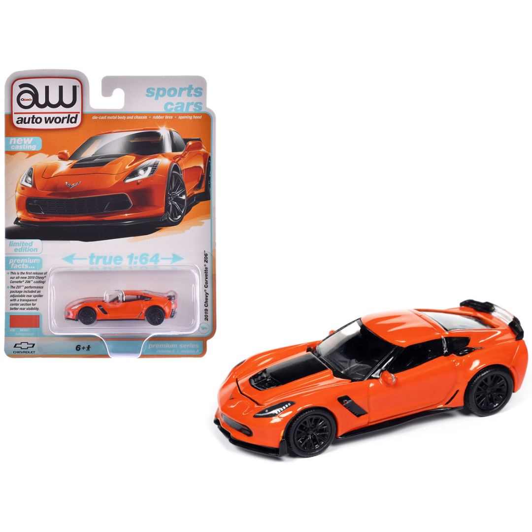 2019 Chevrolet Corvette Z06 Sebring Orange with Black Hood "Sports Cars" Series 1/64 Diecast Model Car