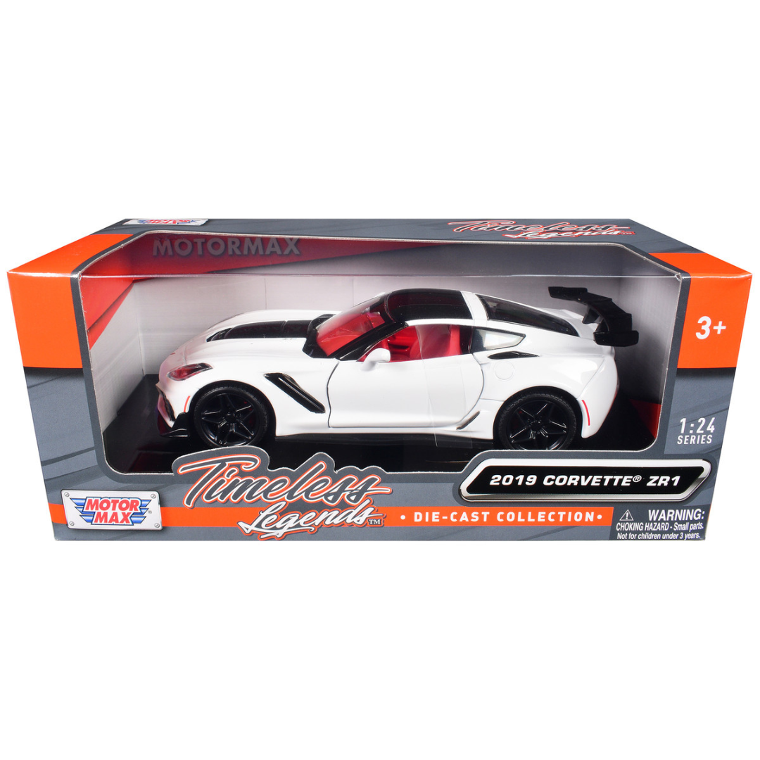 2019 Chevrolet Corvette ZR1 White and Black with Red Interior "Timeless Legends" Series 1/24 Diecast Model Car