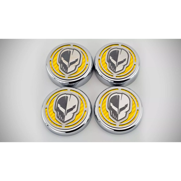 2020-2024 C8 CORVETTE COUPE - CAP COVER SET 4PC CARBON FIBER INSERTS WITH STAINLESS JAKE SKULL LOGO | CHOOSE FINISH/COLOR
