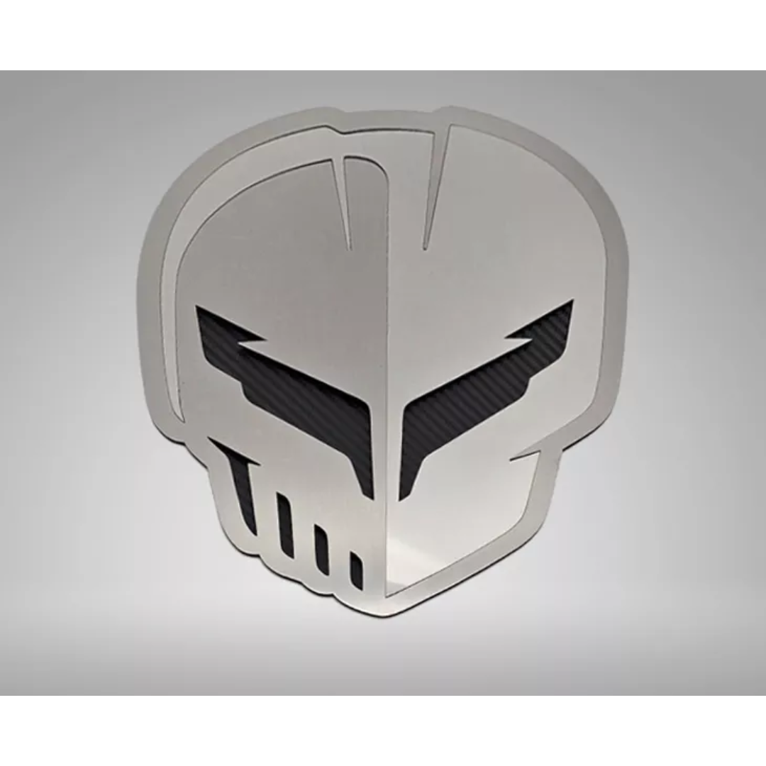 2020-2024 C8 CORVETTE - STAINLESS HOOD PANEL BADGE JAKE SKULL | POLISHED/BRUSHED FINISH