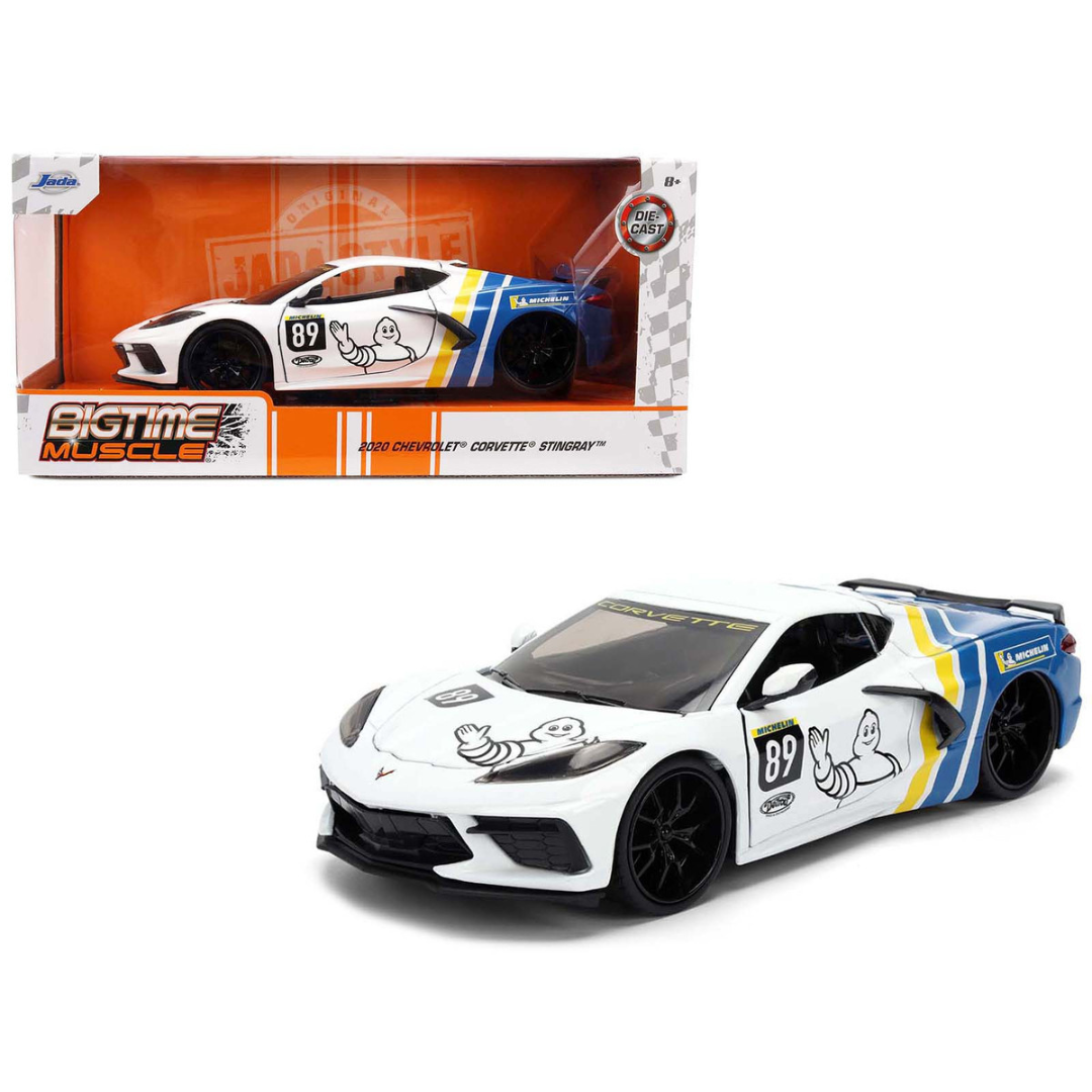 2020 Chevrolet Corvette Stingray C8 #89 "Michelin" White with Yellow and Blue Stripes "Bigtime Muscle" Series 1/24 Diecast Model Car