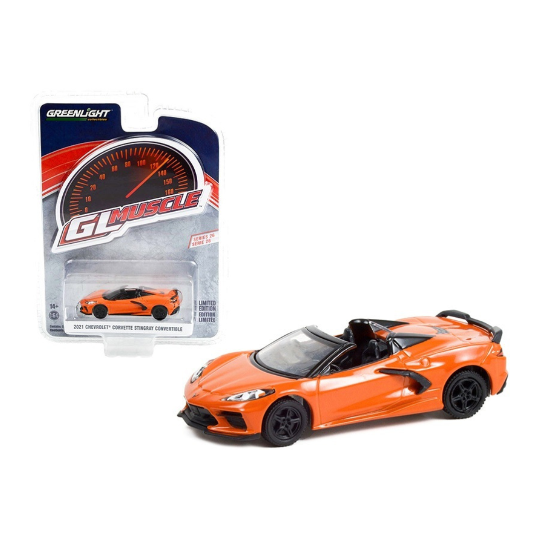 2021 Chevrolet Corvette Stingray Convertible Sebring Orange Metallic "Greenlight Muscle" Series 26 1/64 Diecast Model Car by Greenlight