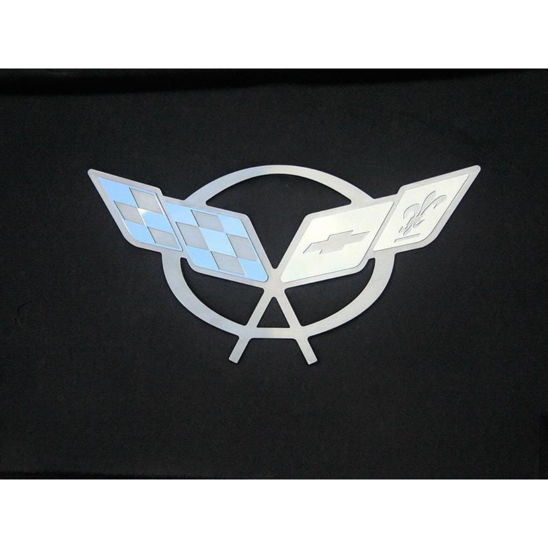 C5 Corvette Crossed Flag Hood Liner Badge - Stainless Steel