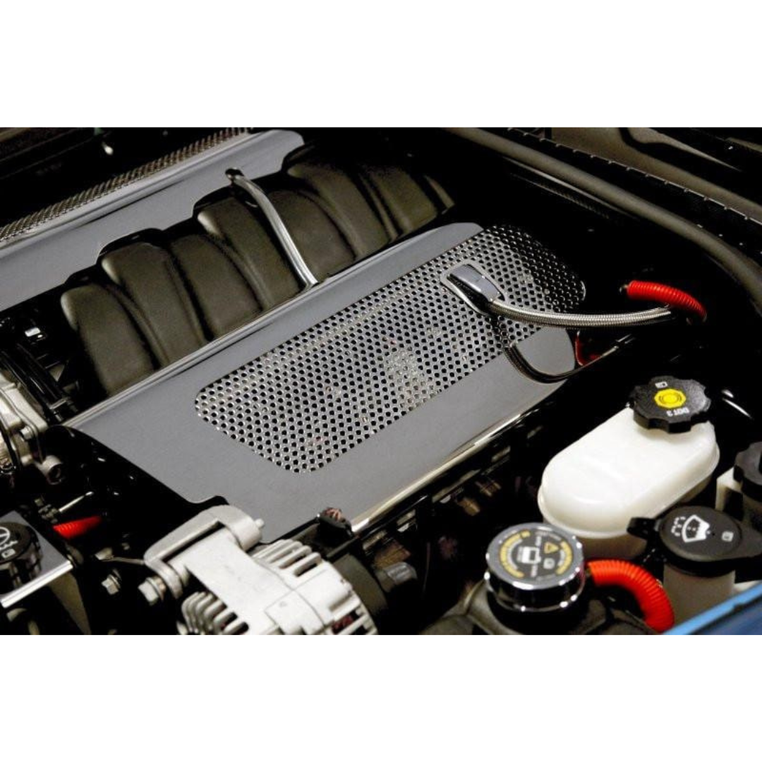 C6 Corvette Z06 LS7 Fuel Rail Covers - Replacement Style Polished Perforated Stainless Steel