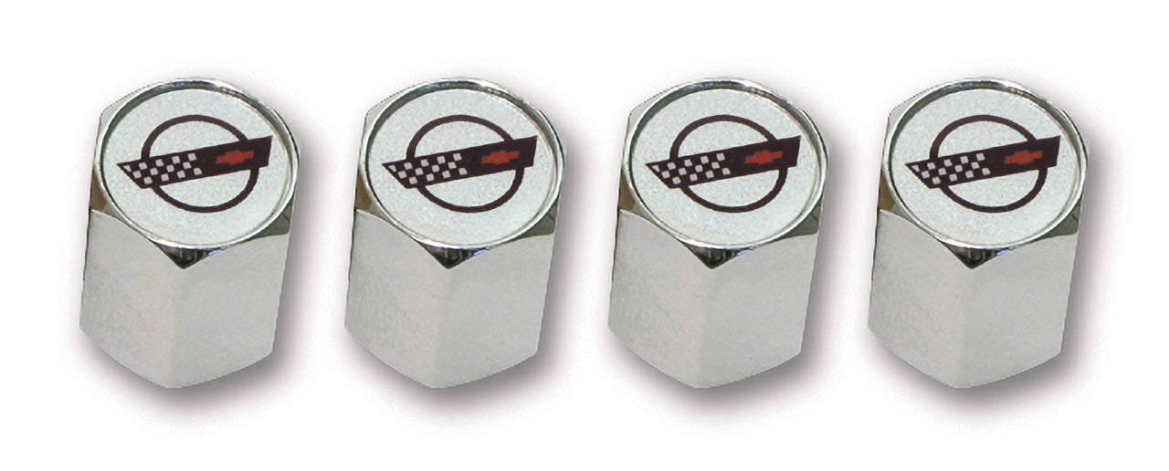 1984-1996 Corvette Valve Stem Caps Chrome W/C4 Logo-40009-Corvette-Store-Online