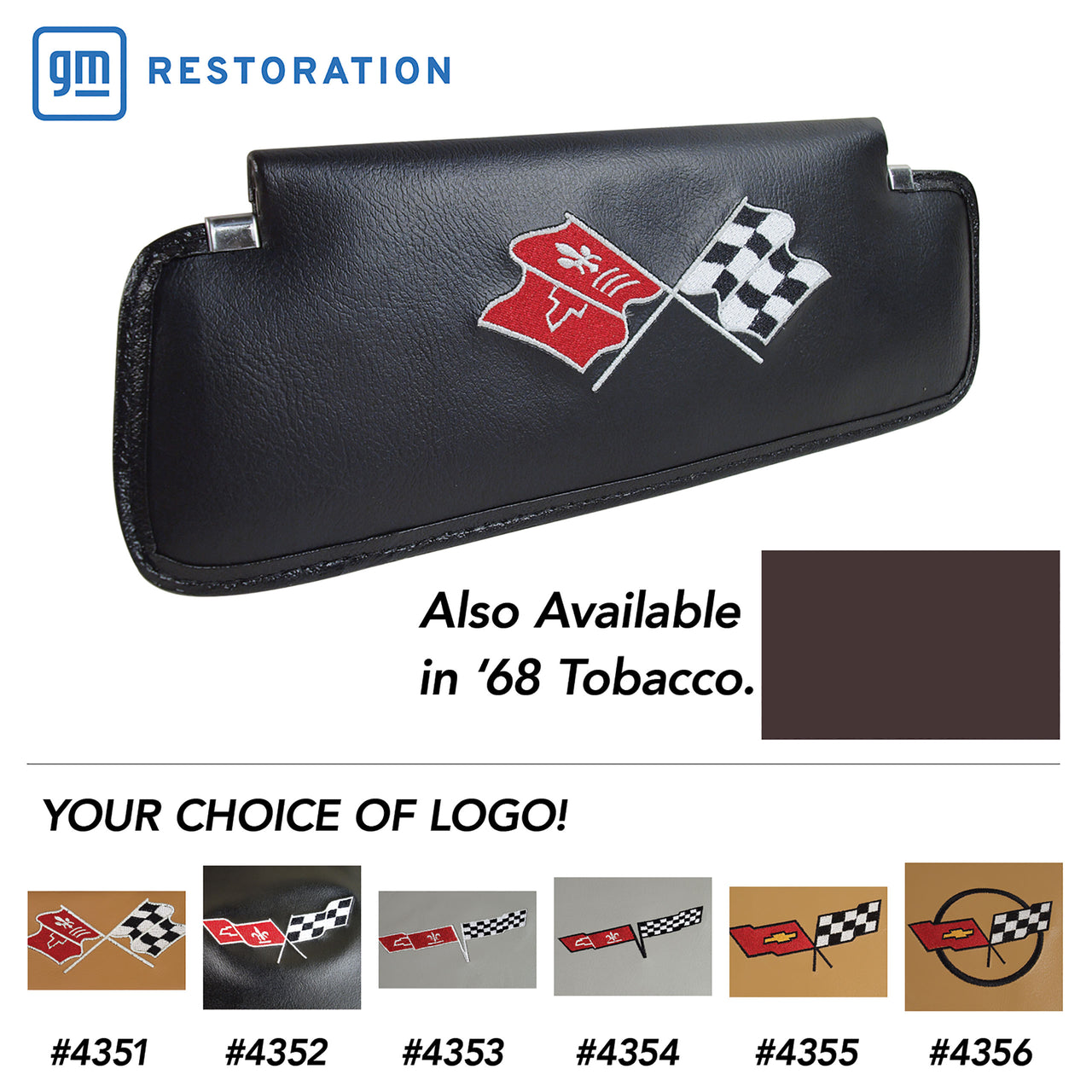 C3 1968 Corvette Sunvisors Black Embroidered W/Logo - CA