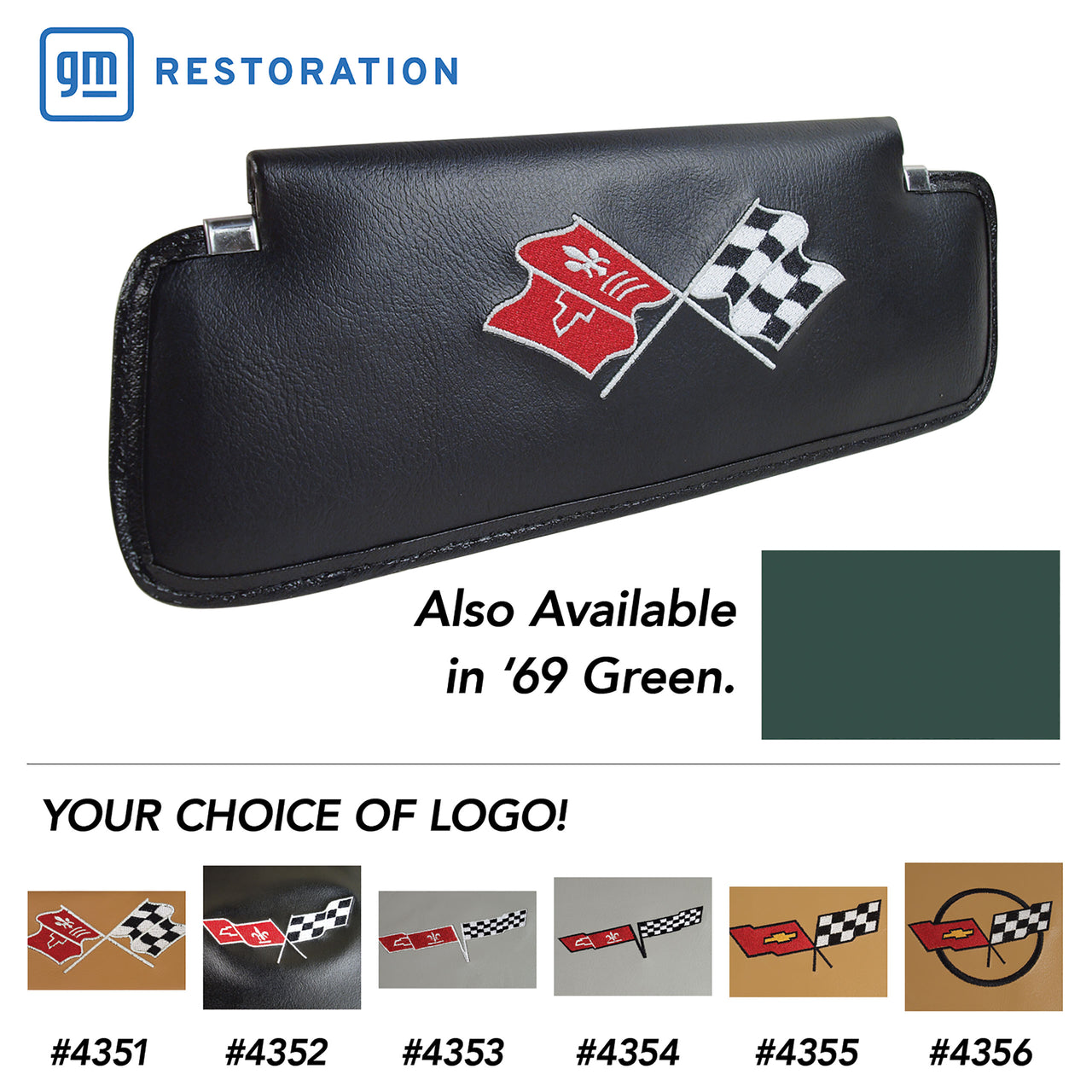 1969-1969 Corvette Sunvisors Green Madrid Embroidered W/Logo-407214-Corvette-Store-Online