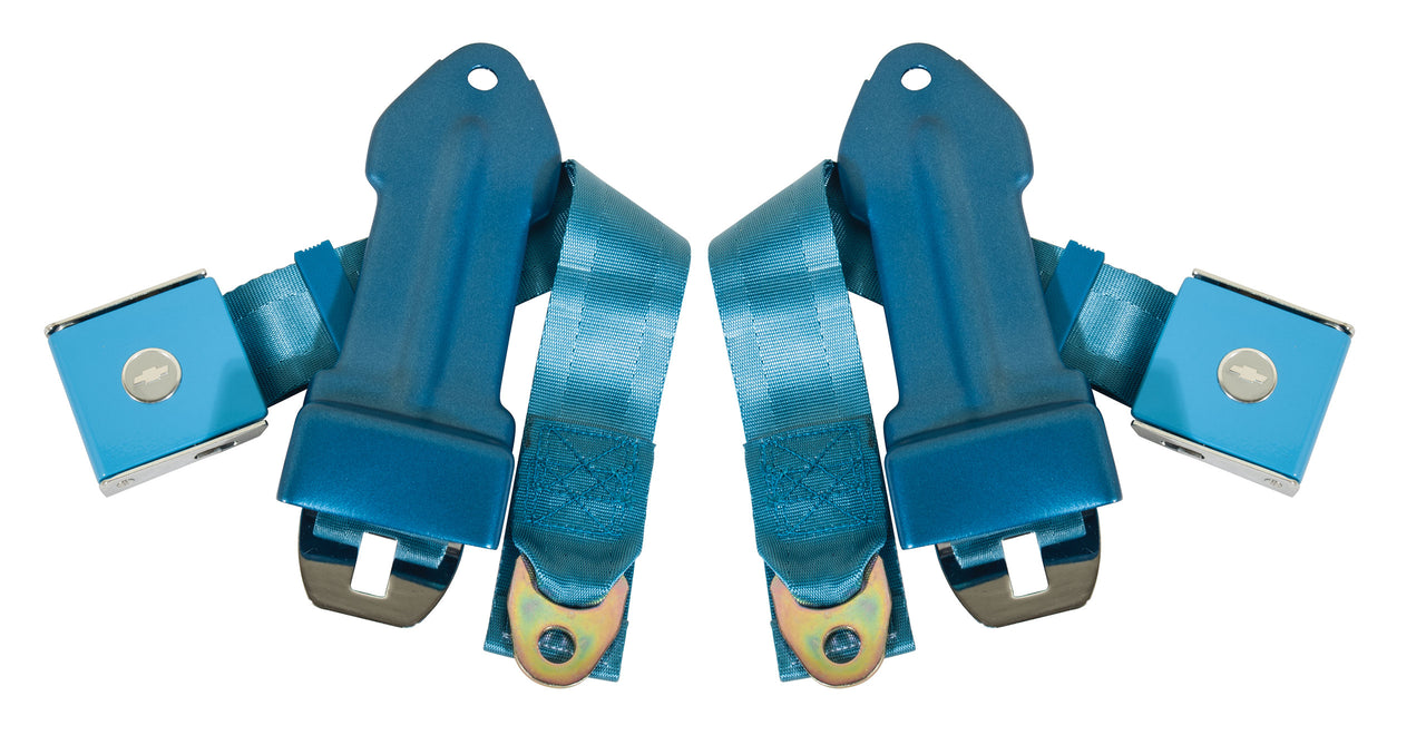 1965-1966 Corvette Seat Belts Bowtie Lift Latch - Bright Blue-41598-Corvette-Store-Online