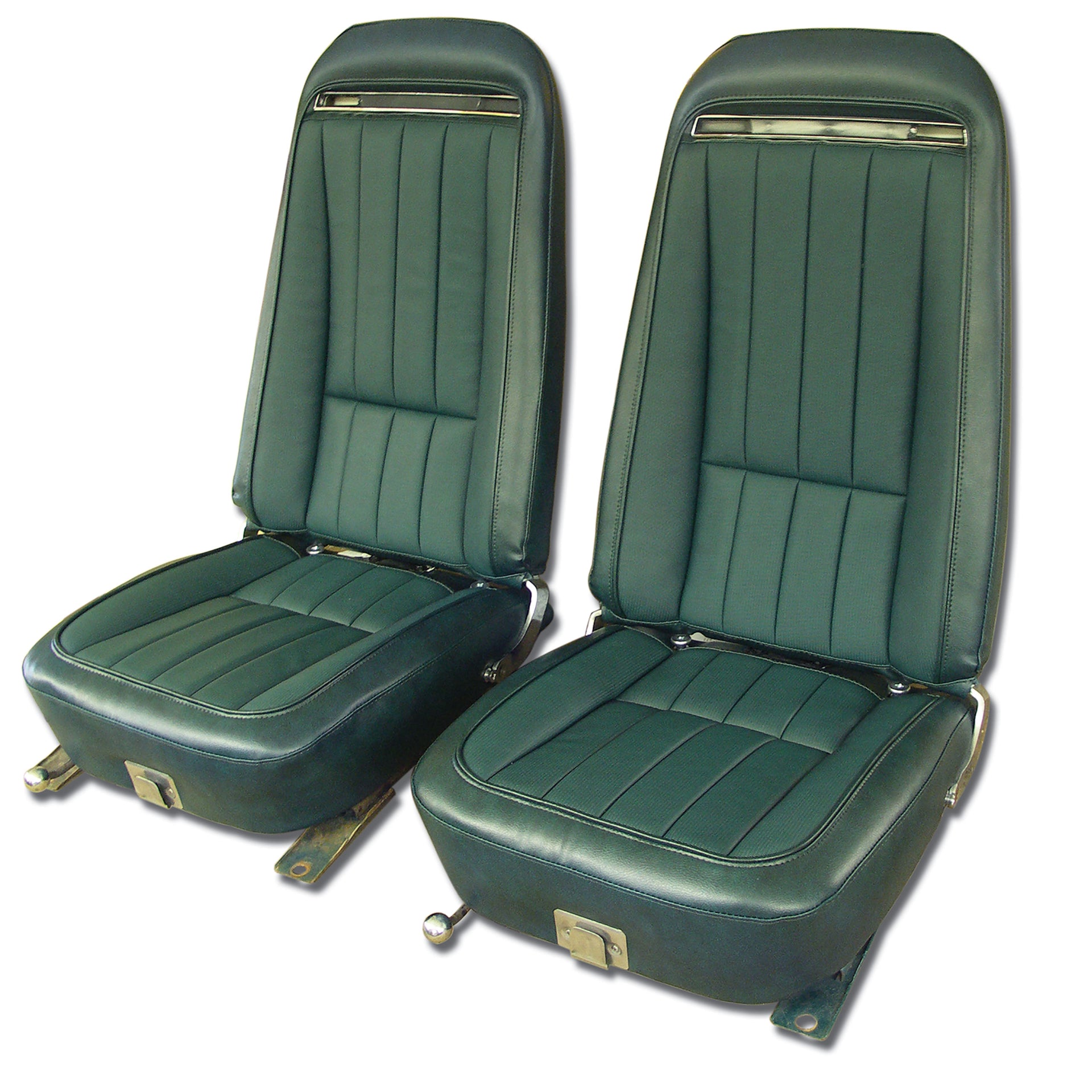 1971-1971 Corvette Mounted Seats Green Vinyl With Shoulder Harness-417818MS-Corvette-Store-Online