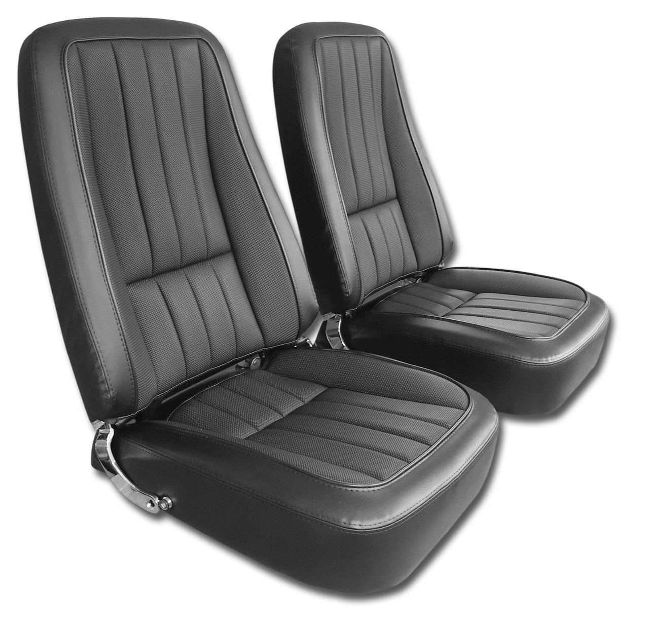 1968-1968 Corvette Mounted Seats Black 100% Leather Second Design Without Headrest Bracket-418820ML-Corvette-Store-Online