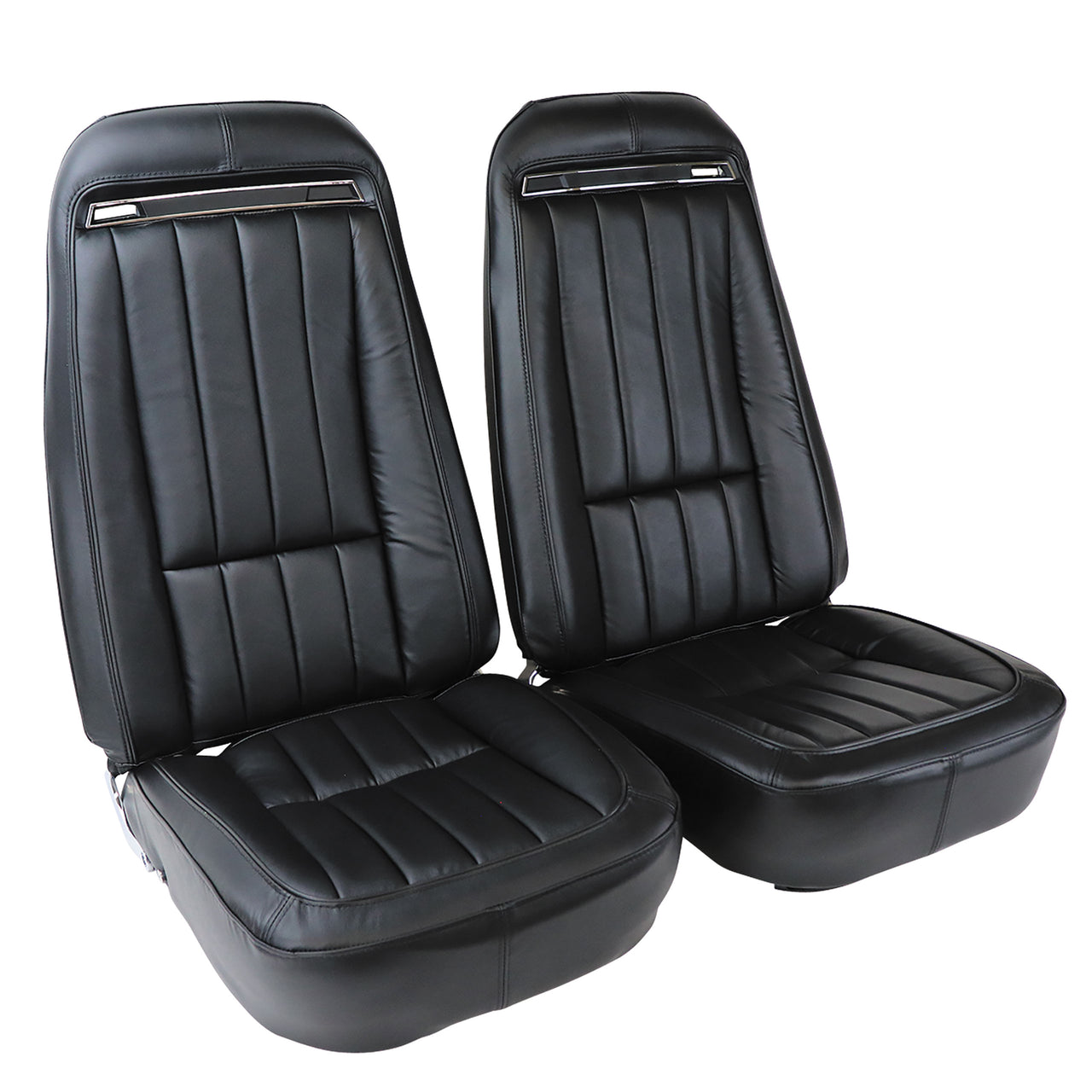 1970-1971 Corvette Mounted Seats Black Leather Vinyl With Shoulder Harness-419020MS-Corvette-Store-Online