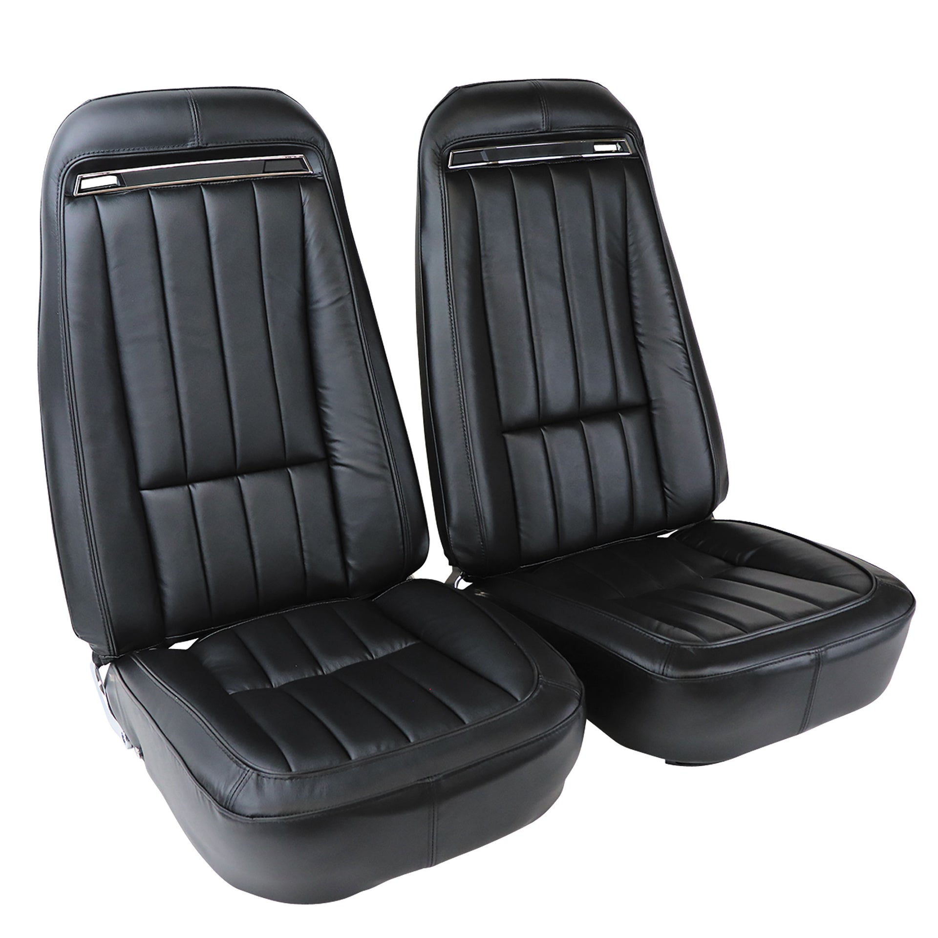 1970-1971 Corvette Mounted Seats Black Leather Vinyl With Shoulder Harness-419020MS-Corvette-Store-Online
