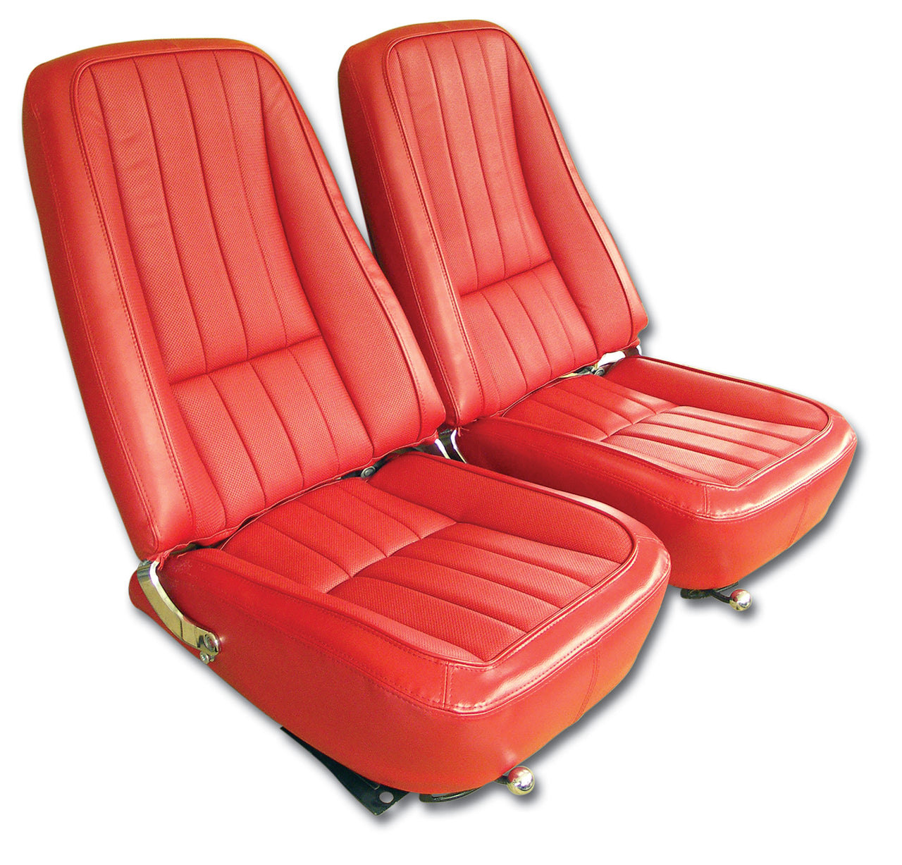 1968-1968 Corvette Mounted Seats Red "Leather-Like" Vinyl Second Design With Headrest Bracket-421030MLH-Corvette-Store-Online