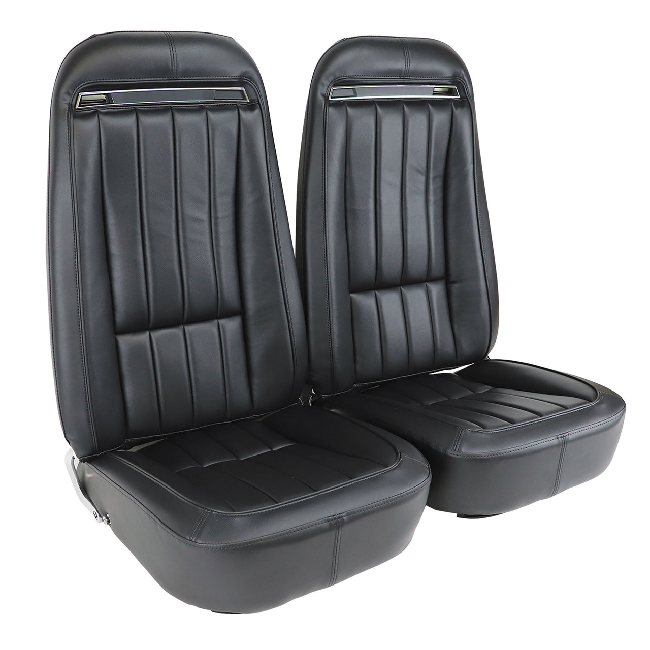 1970-1971 Corvette Mounted Seats Black "Leather-Like" Vinyl With Shoulder Harness-421220MS-Corvette-Store-Online
