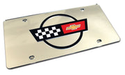 1984-1996 Corvette Front License Plate Mirrored W/Black C4 Logo-43772-Corvette-Store-Online