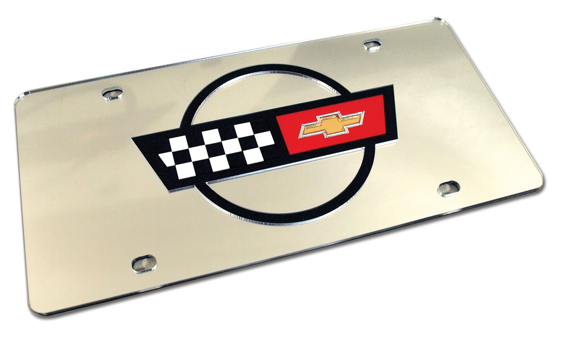 1984-1996 Corvette Front License Plate Mirrored W/Black C4 Logo-43772-Corvette-Store-Online
