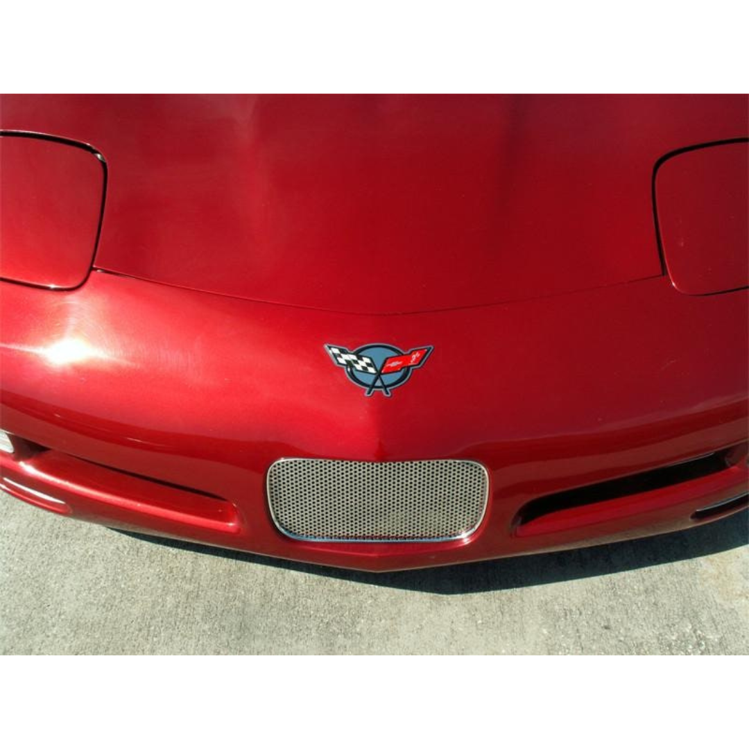 C5 Corvette Front Tag-Back Plate - Perforated Polished Stainless Steel