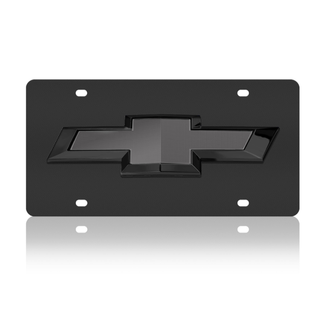 Chevrolet Bowtie Blacked Out Carbon Steel License Plate