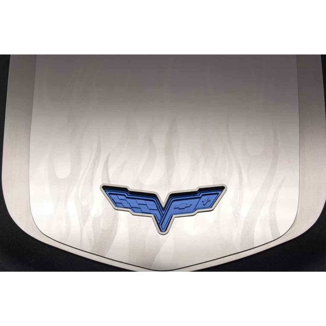 C6 Corvette ZR1 Custom Flame Etched Engine Shroud Cover  - 2Pc Stainless Steel