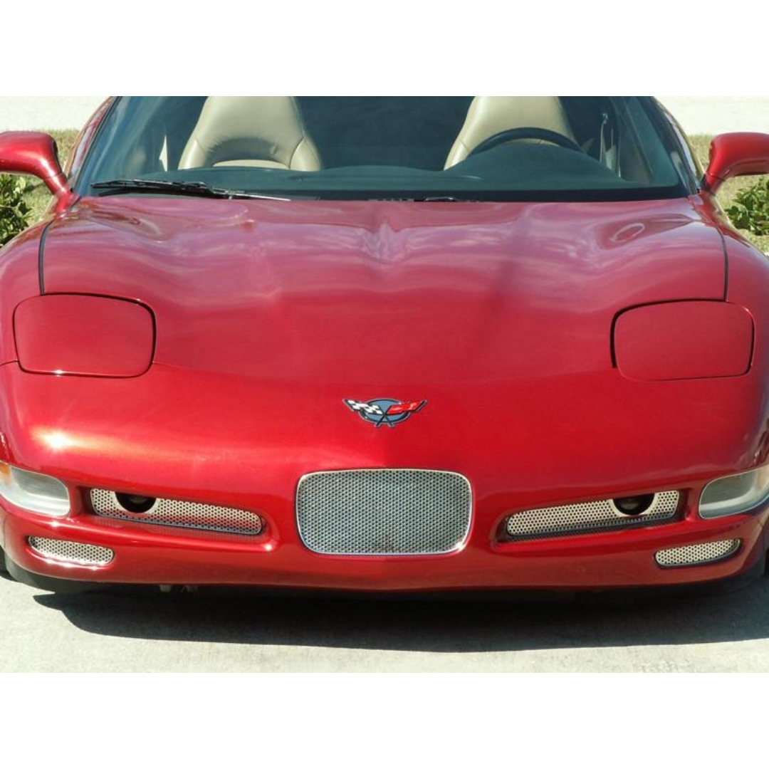 C5 Corvette Front Tag-Back Plate - Perforated Polished Stainless Steel