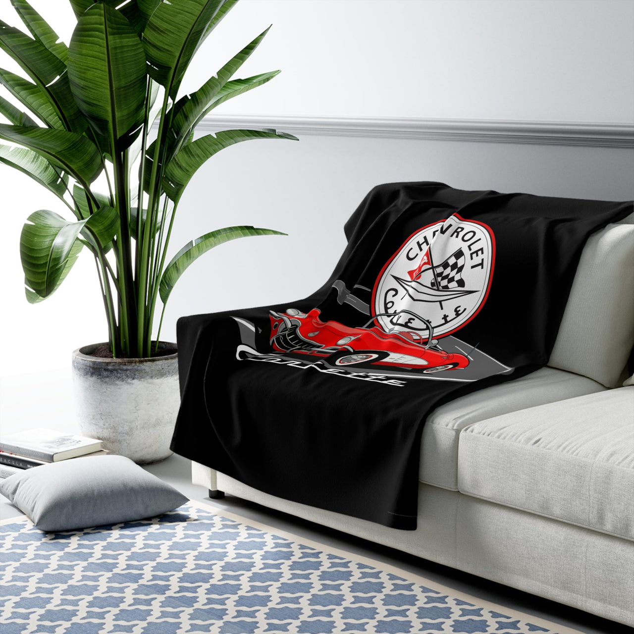 C1 Corvette Emblem & Track 50 x 60 Inch Sherpa Fleece Blanket