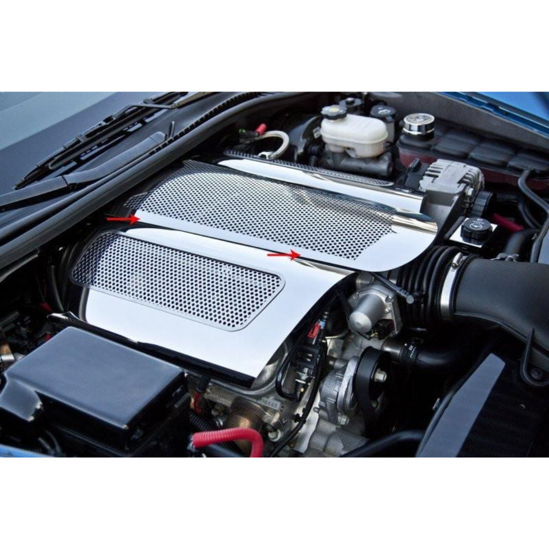 C6 Corvette Z06 LS7 Plenum Cover - Low Profile Polished Perforated Stainless Steel