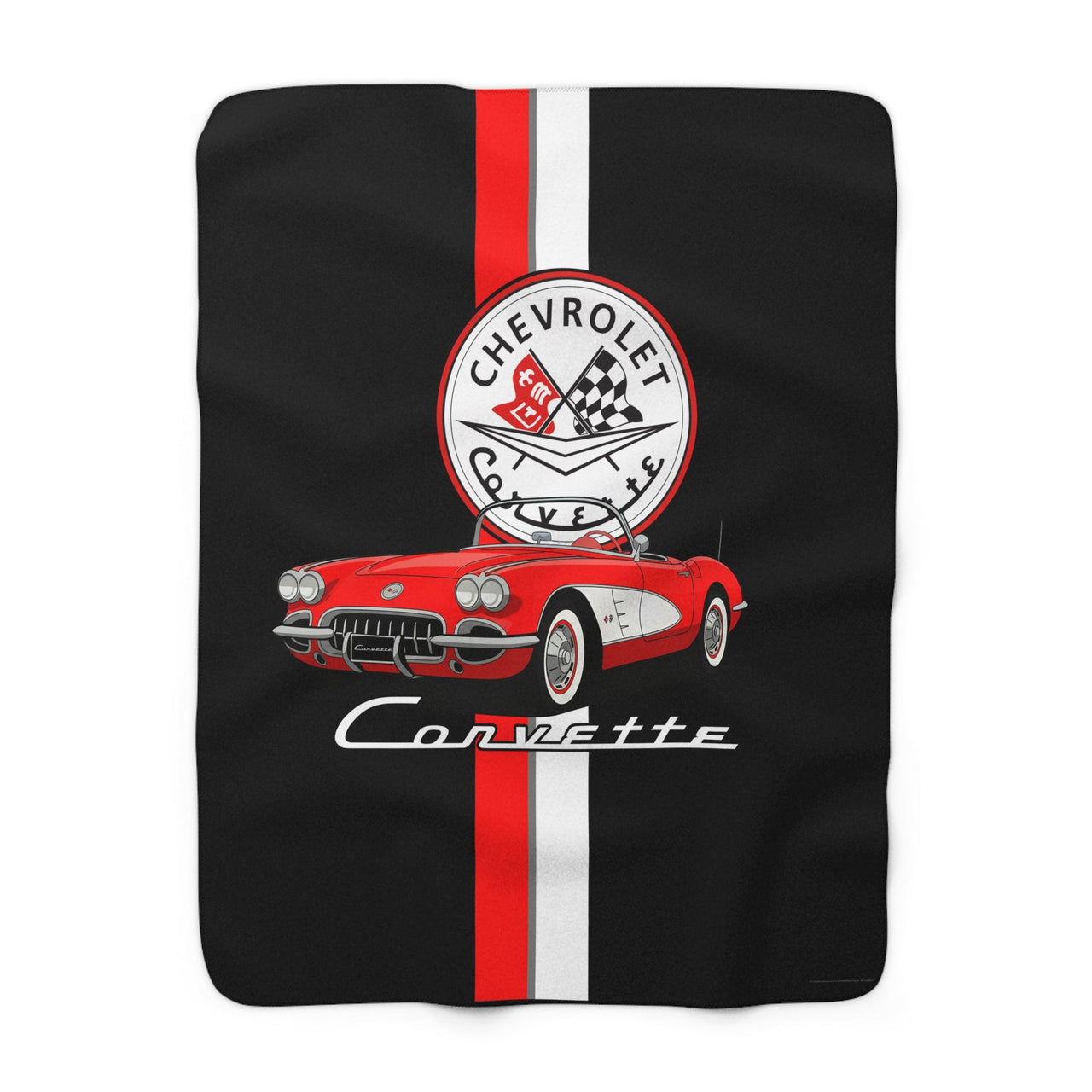 C1 Corvette Vertical Stripe Emblem 50 x 60 Inch Sherpa Fleece Blanket