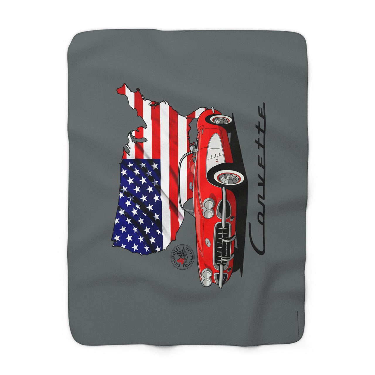 C1 Corvette American Flag 50 x 60 Inch Sherpa Fleece Blanket